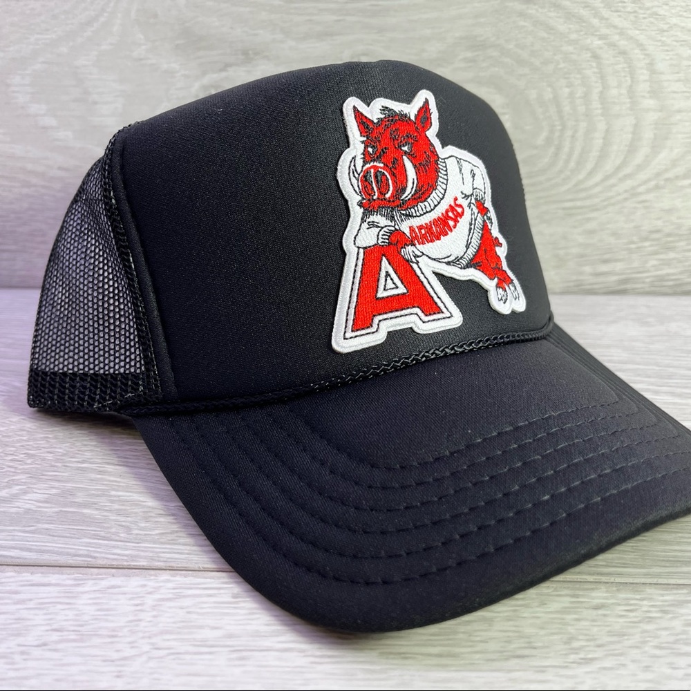 OTTO Black Trucker Hat with Red Razorback Patch